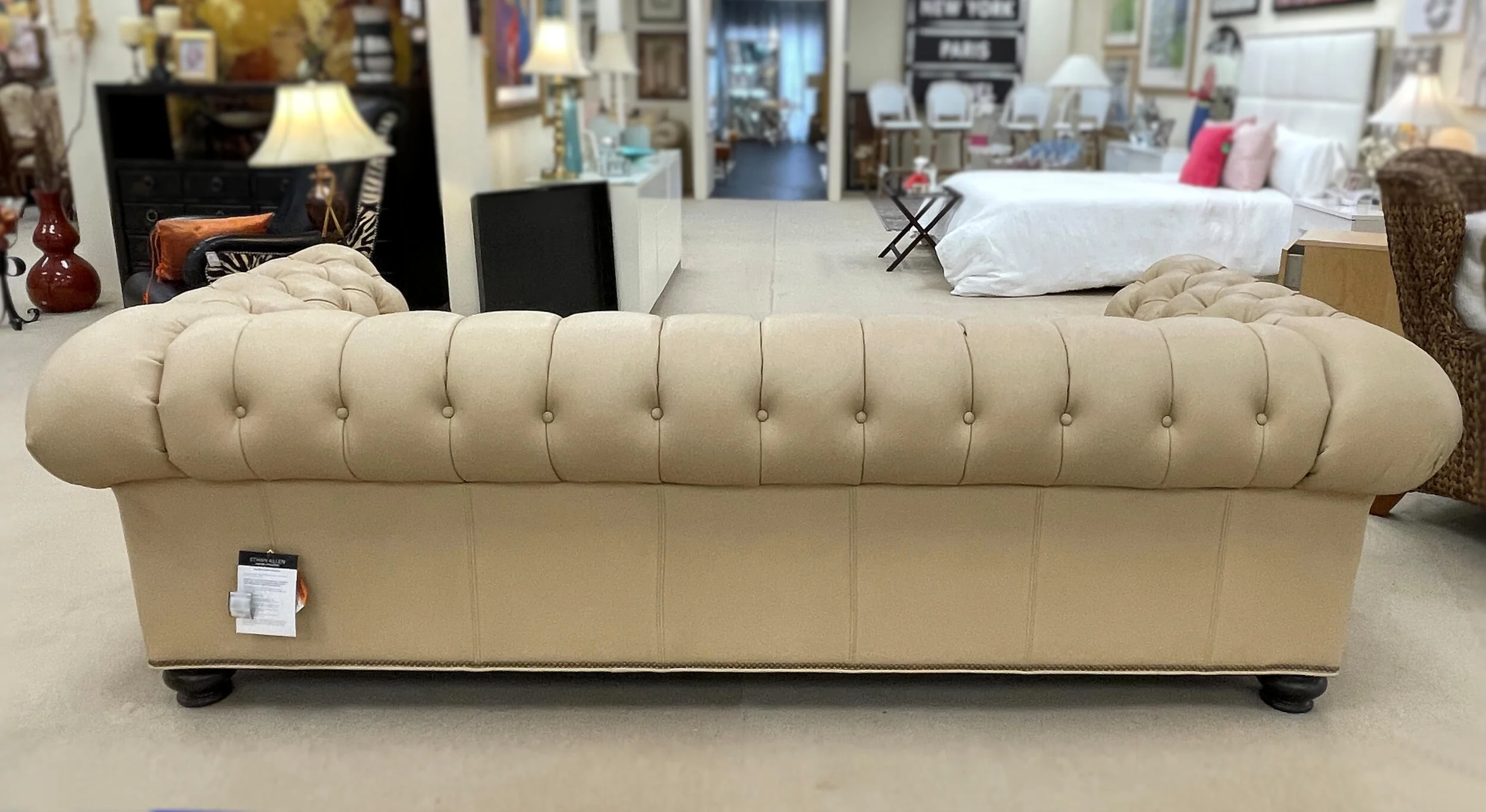 Encore Furniture Gallery-Ethan Allen Tufted Leather Chesterfield Sofa